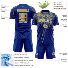 Load image into Gallery viewer, Custom Royal Old Gold-White Splash Sports Sublimation Soccer Uniform Jersey
