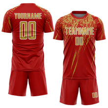 Load image into Gallery viewer, Custom Red Old Gold-White Splash Sports Sublimation Soccer Uniform Jersey
