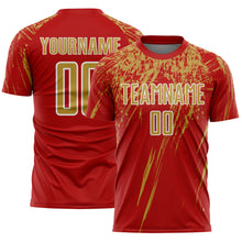 Load image into Gallery viewer, Custom Red Old Gold-White Splash Sports Sublimation Soccer Uniform Jersey
