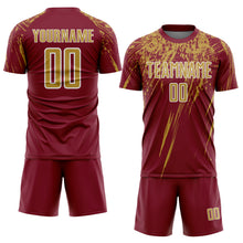 Load image into Gallery viewer, Custom Crimson Old Gold-White Splash Sports Sublimation Soccer Uniform Jersey
