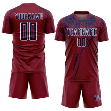Custom Crimson Navy-White Splash Sports Sublimation Soccer Uniform Jersey