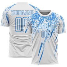 Load image into Gallery viewer, Custom White Powder Blue Splash Sports Sublimation Soccer Uniform Jersey
