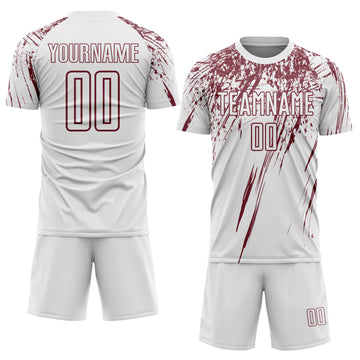 Custom White Burgundy Splash Sports Sublimation Soccer Uniform Jersey