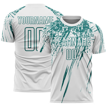 Custom White Teal Splash Sports Sublimation Soccer Uniform Jersey