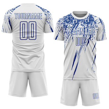 Custom White Royal Splash Sports Sublimation Soccer Uniform Jersey