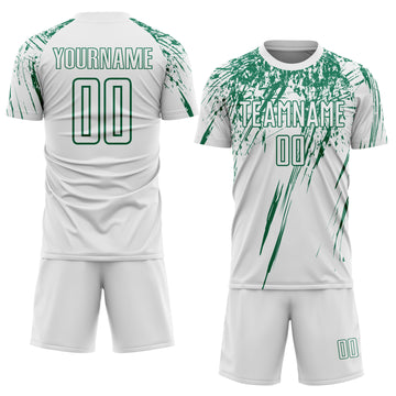 Custom White Kelly Green Splash Sports Sublimation Soccer Uniform Jersey