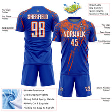 Load image into Gallery viewer, Custom Thunder Blue White-Orange Splash Sports Sublimation Soccer Uniform Jersey
