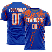 Load image into Gallery viewer, Custom Thunder Blue White-Orange Splash Sports Sublimation Soccer Uniform Jersey
