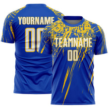 Загрузить изображение в средство просмотра галереи, Custom Thunder Blue White-Yellow Splash Sports Sublimation Soccer Uniform Jersey
