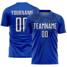 Laden Sie das Bild in den Galerie-Viewer, Custom Thunder Blue White-Navy Splash Sports Sublimation Soccer Uniform Jersey
