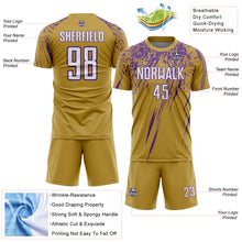 Load image into Gallery viewer, Custom Old Gold White-Purple Splash Sports Sublimation Soccer Uniform Jersey
