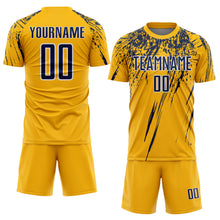 Load image into Gallery viewer, Custom Gold Navy-White Splash Sports Sublimation Soccer Uniform Jersey
