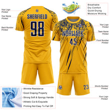 Load image into Gallery viewer, Custom Gold Navy-White Splash Sports Sublimation Soccer Uniform Jersey
