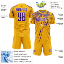 Загрузить изображение в средство просмотра галереи, Custom Gold Purple-White Splash Sports Sublimation Soccer Uniform Jersey
