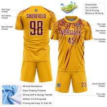 Загрузить изображение в средство просмотра галереи, Custom Gold Crimson-White Splash Sports Sublimation Soccer Uniform Jersey
