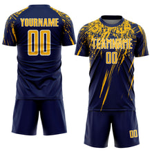 Load image into Gallery viewer, Custom Navy Gold-White Splash Sports Sublimation Soccer Uniform Jersey
