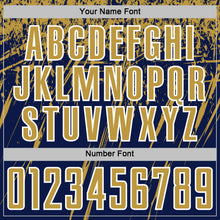Load image into Gallery viewer, Custom Navy Old Gold-White Splash Sports Sublimation Soccer Uniform Jersey
