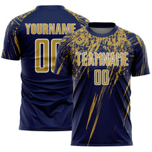 Load image into Gallery viewer, Custom Navy Old Gold-White Splash Sports Sublimation Soccer Uniform Jersey
