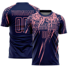 Load image into Gallery viewer, Custom Navy Medium Pink Splash Sports Sublimation Soccer Uniform Jersey
