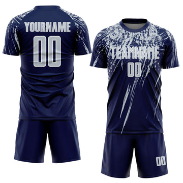 Custom Navy Silver-White Splash Sports Sublimation Soccer Uniform Jersey