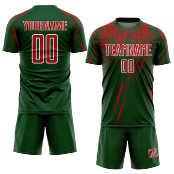 Custom Green Red-White Splash Sports Sublimation Soccer Uniform Jersey