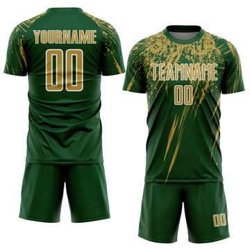 Custom Green Old Gold-White Splash Sports Sublimation Soccer Uniform Jersey