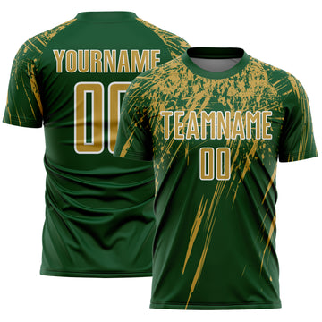 Custom Green Old Gold-White Splash Sports Sublimation Soccer Uniform Jersey