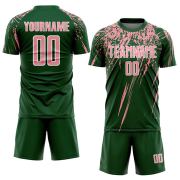 Custom Green Medium Pink-White Splash Sports Sublimation Soccer Uniform Jersey