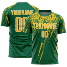 Load image into Gallery viewer, Custom Kelly Green Gold-White Splash Sports Sublimation Soccer Uniform Jersey
