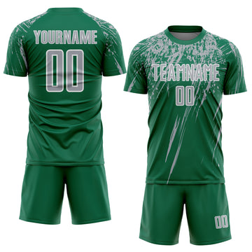 Custom Kelly Green Gray-White Splash Sports Sublimation Soccer Uniform Jersey