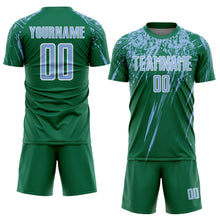Load image into Gallery viewer, Custom Kelly Green Light Blue-White Splash Sports Sublimation Soccer Uniform Jersey
