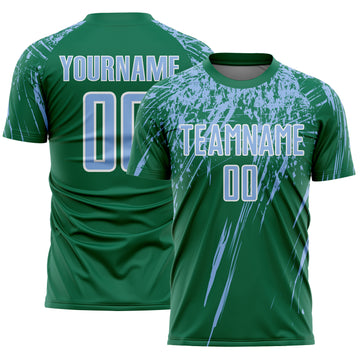 Custom Kelly Green Light Blue-White Splash Sports Sublimation Soccer Uniform Jersey