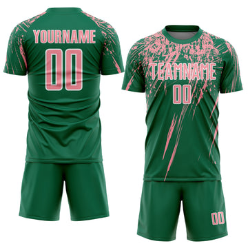 Custom Kelly Green Medium Pink-White Splash Sports Sublimation Soccer Uniform Jersey