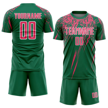 Custom Kelly Green Neon Pink-White Splash Sports Sublimation Soccer Uniform Jersey