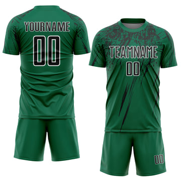 Custom Kelly Green Black-White Splash Sports Sublimation Soccer Uniform Jersey