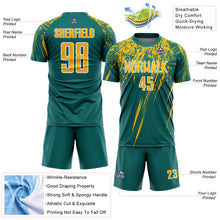 Загрузить изображение в средство просмотра галереи, Custom Teal Gold-White Splash Sports Sublimation Soccer Uniform Jersey
