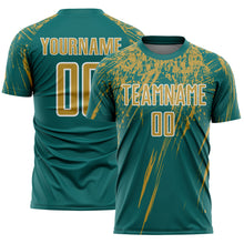 Загрузить изображение в средство просмотра галереи, Custom Teal Old Gold-White Splash Sports Sublimation Soccer Uniform Jersey
