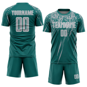 Custom Teal Gray-White Splash Sports Sublimation Soccer Uniform Jersey