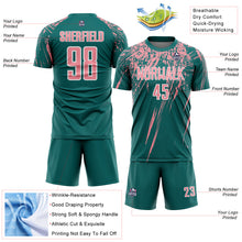 Загрузить изображение в средство просмотра галереи, Custom Teal Medium Pink-White Splash Sports Sublimation Soccer Uniform Jersey
