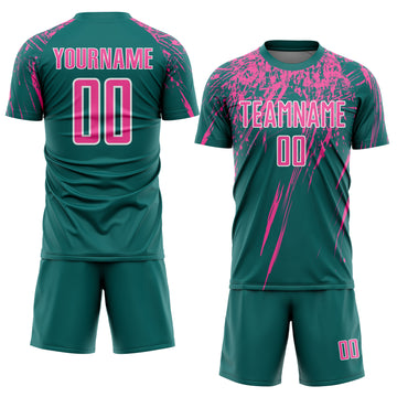 Custom Teal Pink-White Splash Sports Sublimation Soccer Uniform Jersey