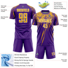 Загрузить изображение в средство просмотра галереи, Custom Purple Gold-White Splash Sports Sublimation Soccer Uniform Jersey
