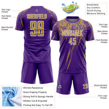 Charger l'image dans la galerie, Custom Purple Old Gold-White Splash Sports Sublimation Soccer Uniform Jersey
