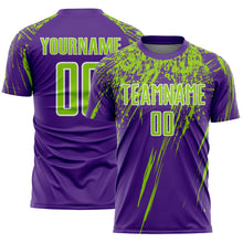 Load image into Gallery viewer, Custom Purple Neon Green-White Splash Sports Sublimation Soccer Uniform Jersey
