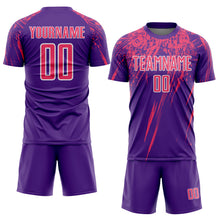 Laden Sie das Bild in den Galerie-Viewer, Custom Purple Neon Pink-White Splash Sports Sublimation Soccer Uniform Jersey
