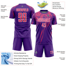 Laden Sie das Bild in den Galerie-Viewer, Custom Purple Neon Pink-White Splash Sports Sublimation Soccer Uniform Jersey

