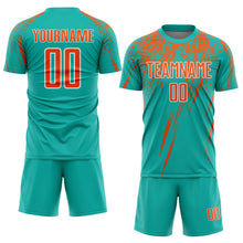 Load image into Gallery viewer, Custom Aqua Orange-White Splash Sports Sublimation Soccer Uniform Jersey
