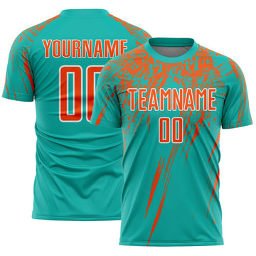 Custom Aqua Orange-White Splash Sports Sublimation Soccer Uniform Jersey