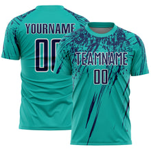 Load image into Gallery viewer, Custom Aqua Navy-White Splash Sports Sublimation Soccer Uniform Jersey
