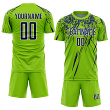 Laden Sie das Bild in den Galerie-Viewer, Custom Neon Green Navy-White Splash Sports Sublimation Soccer Uniform Jersey
