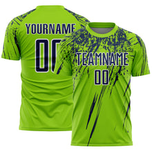 Laden Sie das Bild in den Galerie-Viewer, Custom Neon Green Navy-White Splash Sports Sublimation Soccer Uniform Jersey
